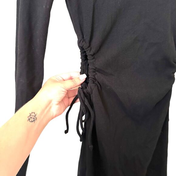 ZARA Side Cutout Ribbed Mini‎ Dress Black Sz Small - Picture 2 of 3